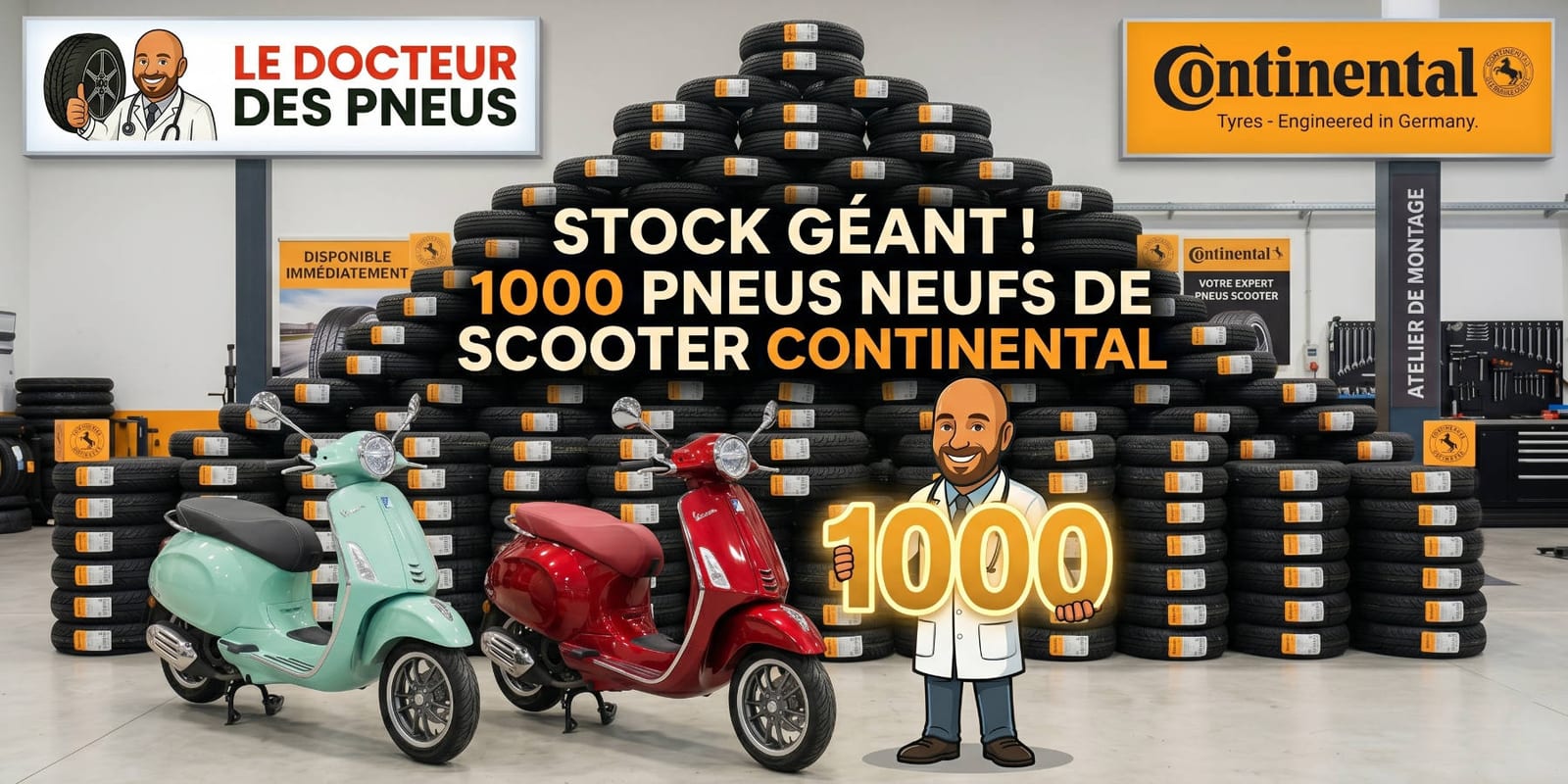 Déstockage 1000 pneus scooter neufs Continental — Le Docteur des Pneus